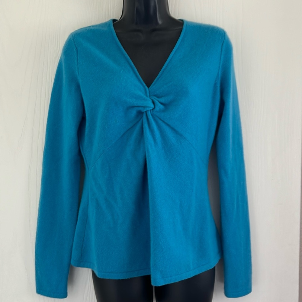 100% Cashmere Blue Women's Sweater Vneck With Twist